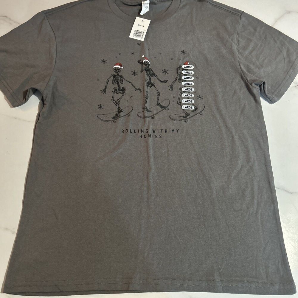 Dancing Christmas Skeletons Shirt Lg "Rolling With My‎ Homies"